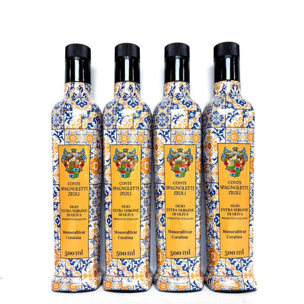 🇮🇹🇮🇹🇮🇹🇮🇹 Zestaw 4 Oliw Extra Virgin Premium: 4 x Włoska Oliwa Extra Virgin – Monocultivar Coratina PAPUA MAIOLICA (500ml) - EARLY HARVEST