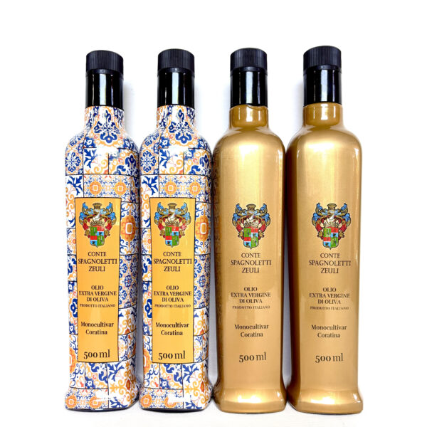 🇮🇹🇮🇹🇮🇹🇮🇹 Zestaw 4 Oliw Extra Virgin Premium: 2 x Włoska Oliwa Extra Virgin – Monocultivar Coratina PAPUA ORO (500ml) - EARLY HARVEST + 2 x Włoska Oliwa Extra Virgin – Monocultivar Coratina PAPUA MAIOLICA (500ml) - EARLY HARVEST